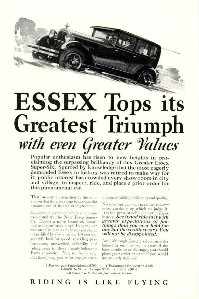 1927 Essex Tops its Greatest Triumph